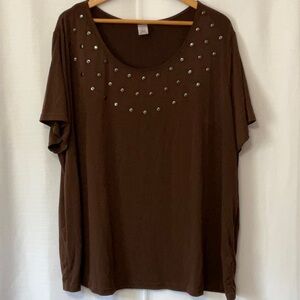 Brown Studded Women's Top Size 4X